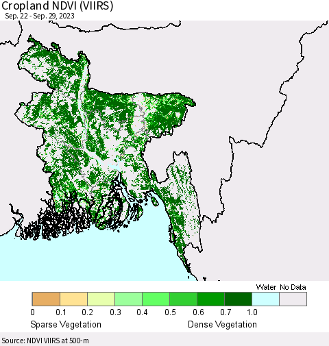 Bangladesh Cropland NDVI (VIIRS) Thematic Map For 9/22/2023 - 9/29/2023