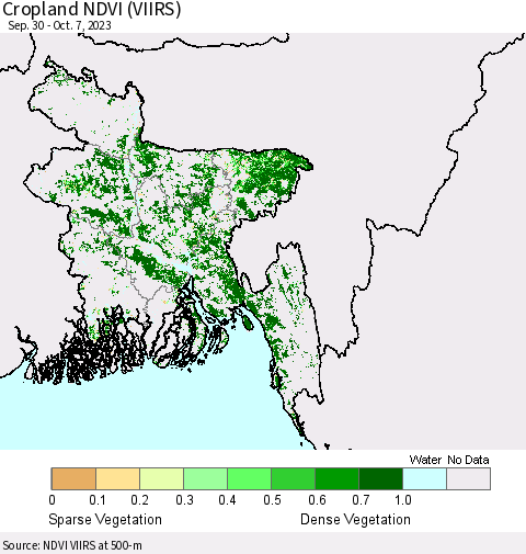 Bangladesh Cropland NDVI (VIIRS) Thematic Map For 9/30/2023 - 10/7/2023