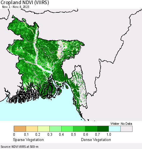 Bangladesh Cropland NDVI (VIIRS) Thematic Map For 11/1/2023 - 11/8/2023