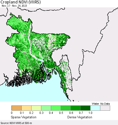 Bangladesh Cropland NDVI (VIIRS) Thematic Map For 11/17/2023 - 11/24/2023