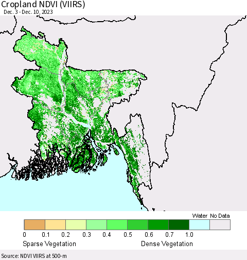 Bangladesh Cropland NDVI (VIIRS) Thematic Map For 12/3/2023 - 12/10/2023