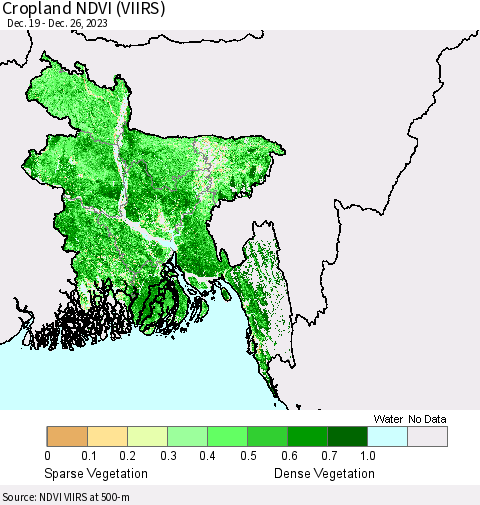 Bangladesh Cropland NDVI (VIIRS) Thematic Map For 12/19/2023 - 12/26/2023