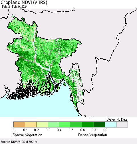Bangladesh Cropland NDVI (VIIRS) Thematic Map For 2/2/2024 - 2/9/2024