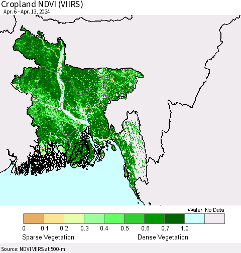 Bangladesh Cropland NDVI (VIIRS) Thematic Map For 4/6/2024 - 4/13/2024