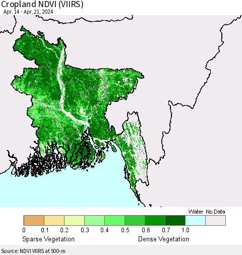 Bangladesh Cropland NDVI (VIIRS) Thematic Map For 4/14/2024 - 4/21/2024