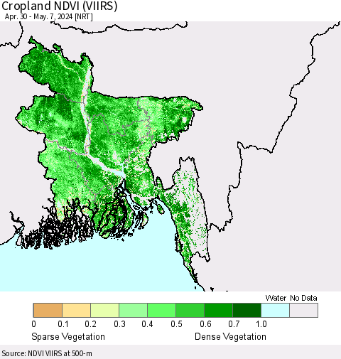 Bangladesh Cropland NDVI (VIIRS) Thematic Map For 4/30/2024 - 5/7/2024