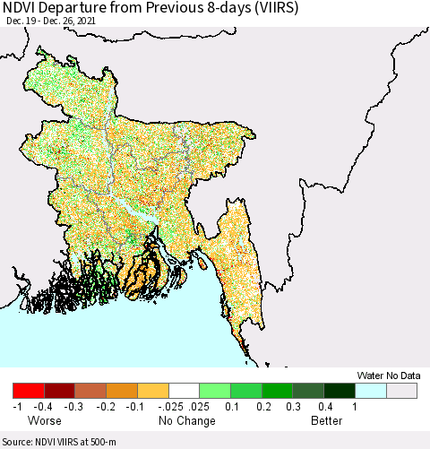 Bangladesh NDVI Departure from Previous 8-days (VIIRS) Thematic Map For 12/19/2021 - 12/26/2021