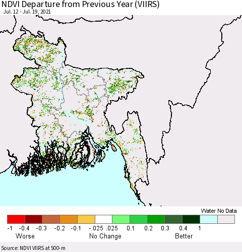 Bangladesh NDVI Departure from Previous Year (VIIRS) Thematic Map For 7/12/2021 - 7/19/2021