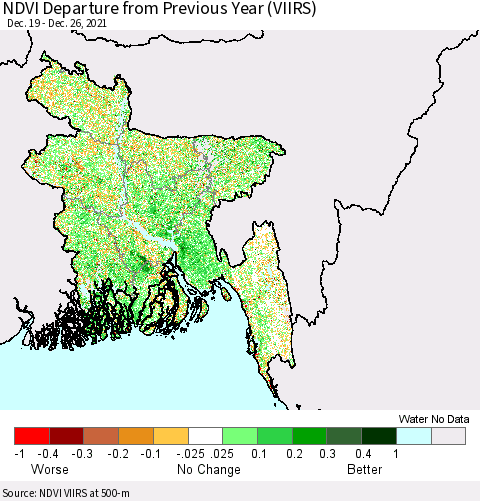 Bangladesh NDVI Departure from Previous Year (VIIRS) Thematic Map For 12/19/2021 - 12/26/2021
