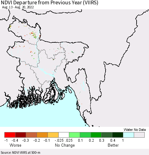 Bangladesh NDVI Departure from Previous Year (VIIRS) Thematic Map For 8/13/2022 - 8/20/2022