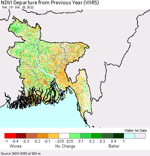 Bangladesh NDVI Departure from Previous Year (VIIRS) Thematic Map For 12/19/2022 - 12/26/2022
