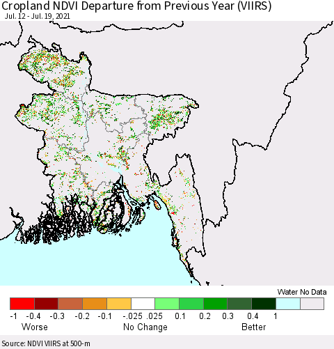 Bangladesh Cropland NDVI Departure from Previous Year (VIIRS) Thematic Map For 7/12/2021 - 7/19/2021