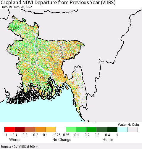 Bangladesh Cropland NDVI Departure from Previous Year (VIIRS) Thematic Map For 12/19/2022 - 12/26/2022