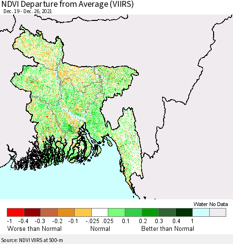 Bangladesh NDVI Departure from Average (VIIRS) Thematic Map For 12/19/2021 - 12/26/2021