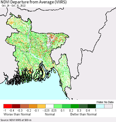 Bangladesh NDVI Departure from Average (VIIRS) Thematic Map For 10/24/2022 - 10/31/2022