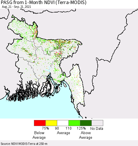 Bangladesh PASG from 1-Month NDVI (Terra-MODIS) Thematic Map For 9/14/2021 - 9/21/2021