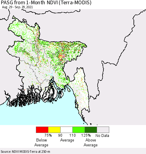 Bangladesh PASG from 1-Month NDVI (Terra-MODIS) Thematic Map For 9/22/2021 - 9/29/2021