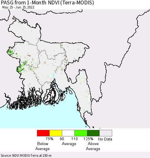 Bangladesh PASG from 1-Month NDVI (Terra-MODIS) Thematic Map For 6/18/2022 - 6/25/2022