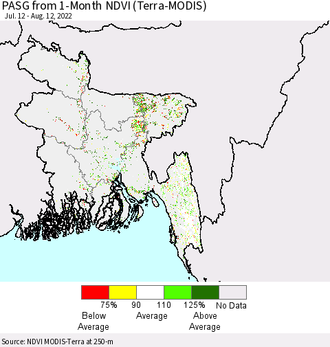 Bangladesh PASG from 1-Month NDVI (Terra-MODIS) Thematic Map For 8/5/2022 - 8/12/2022