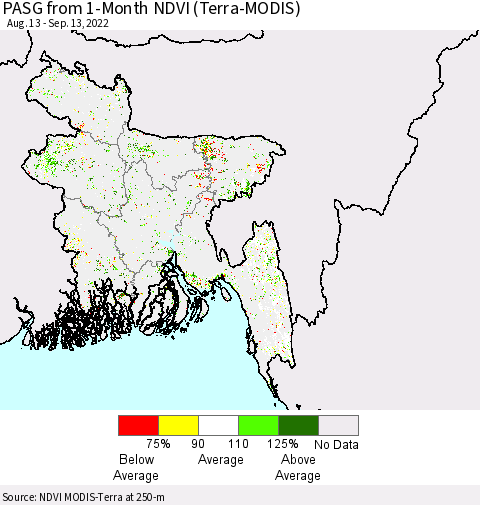 Bangladesh PASG from 1-Month NDVI (Terra-MODIS) Thematic Map For 9/6/2022 - 9/13/2022