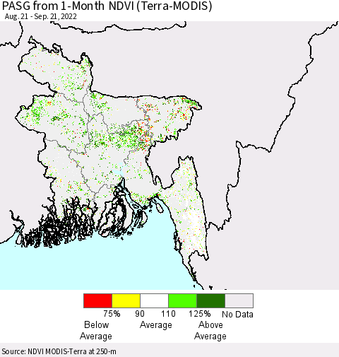 Bangladesh PASG from 1-Month NDVI (Terra-MODIS) Thematic Map For 9/14/2022 - 9/21/2022