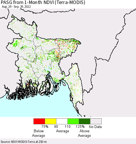 Bangladesh PASG from 1-Month NDVI (Terra-MODIS) Thematic Map For 9/22/2022 - 9/29/2022