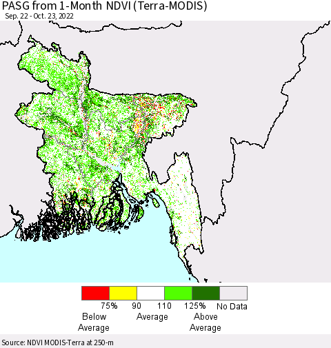 Bangladesh PASG from 1-Month NDVI (Terra-MODIS) Thematic Map For 10/16/2022 - 10/23/2022