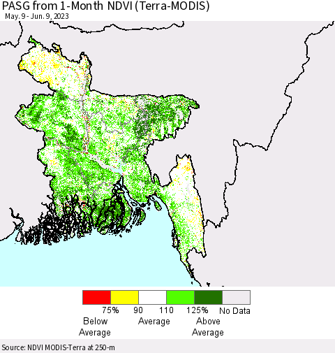 Bangladesh PASG from 1-Month NDVI (Terra-MODIS) Thematic Map For 6/2/2023 - 6/9/2023