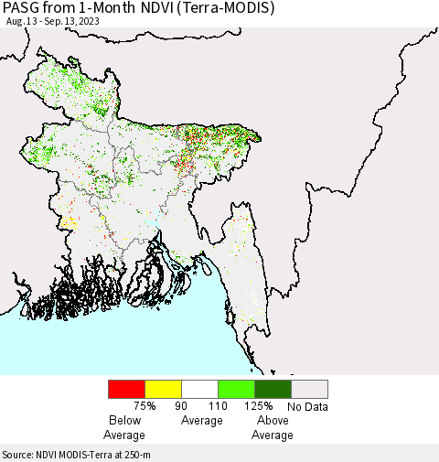 Bangladesh PASG from 1-Month NDVI (Terra-MODIS) Thematic Map For 9/6/2023 - 9/13/2023