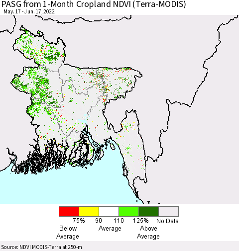 Bangladesh PASG from 1-Month Cropland NDVI (Terra-MODIS) Thematic Map For 6/10/2022 - 6/17/2022