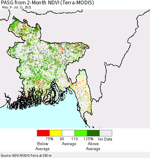 Bangladesh PASG from 2-Month NDVI (Terra-MODIS) Thematic Map For 7/4/2021 - 7/11/2021