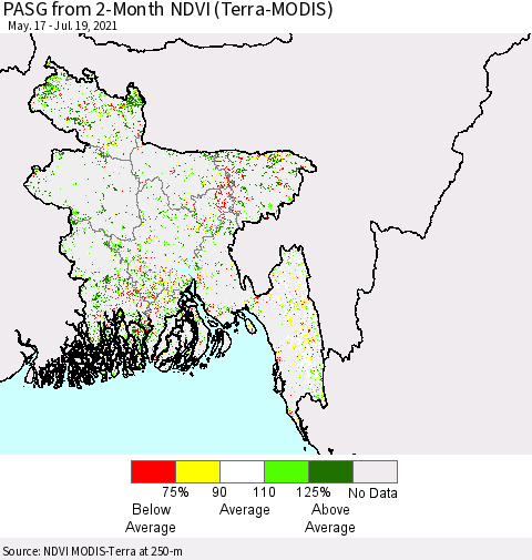 Bangladesh PASG from 2-Month NDVI (Terra-MODIS) Thematic Map For 7/12/2021 - 7/19/2021