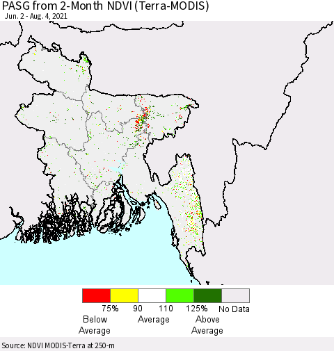 Bangladesh PASG from 2-Month NDVI (Terra-MODIS) Thematic Map For 7/28/2021 - 8/4/2021