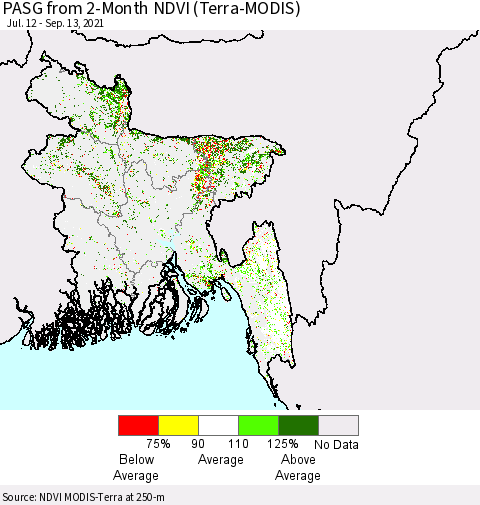 Bangladesh PASG from 2-Month NDVI (Terra-MODIS) Thematic Map For 9/6/2021 - 9/13/2021