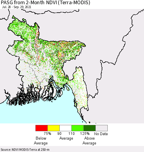 Bangladesh PASG from 2-Month NDVI (Terra-MODIS) Thematic Map For 9/22/2021 - 9/29/2021