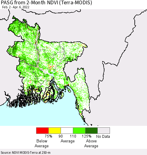 Bangladesh PASG from 2-Month NDVI (Terra-MODIS) Thematic Map For 3/30/2022 - 4/6/2022