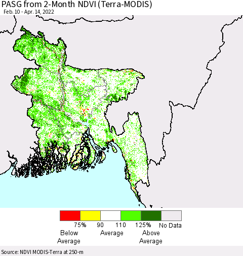 Bangladesh PASG from 2-Month NDVI (Terra-MODIS) Thematic Map For 4/7/2022 - 4/14/2022