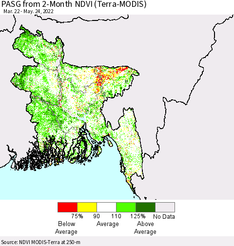 Bangladesh PASG from 2-Month NDVI (Terra-MODIS) Thematic Map For 5/17/2022 - 5/24/2022