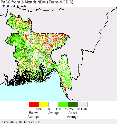 Bangladesh PASG from 2-Month NDVI (Terra-MODIS) Thematic Map For 6/10/2022 - 6/17/2022