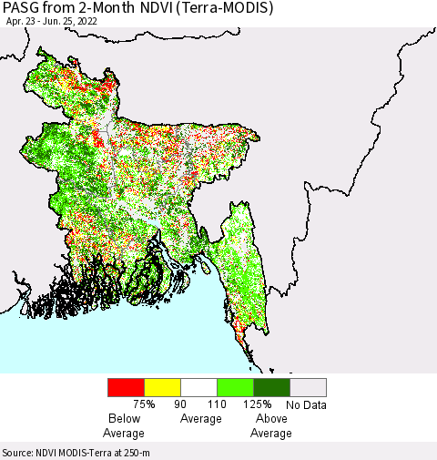 Bangladesh PASG from 2-Month NDVI (Terra-MODIS) Thematic Map For 6/18/2022 - 6/25/2022
