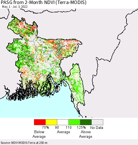 Bangladesh PASG from 2-Month NDVI (Terra-MODIS) Thematic Map For 6/26/2022 - 7/3/2022