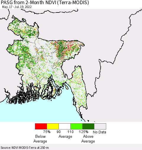 Bangladesh PASG from 2-Month NDVI (Terra-MODIS) Thematic Map For 7/12/2022 - 7/19/2022