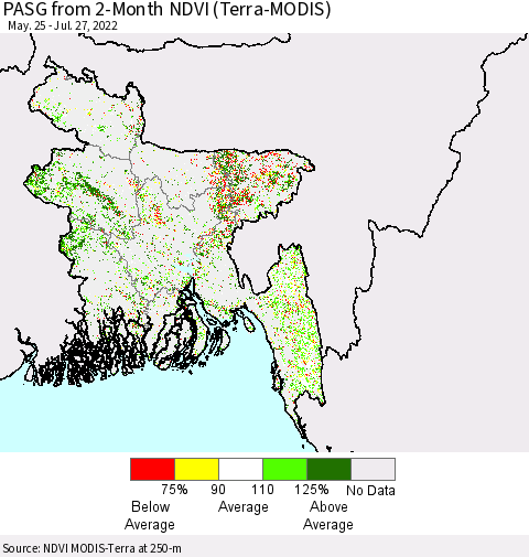 Bangladesh PASG from 2-Month NDVI (Terra-MODIS) Thematic Map For 7/20/2022 - 7/27/2022