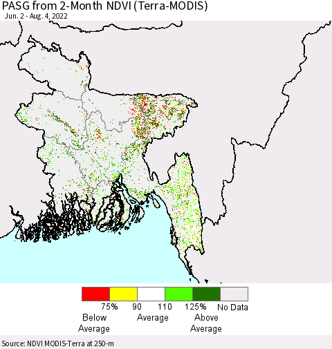 Bangladesh PASG from 2-Month NDVI (Terra-MODIS) Thematic Map For 7/28/2022 - 8/4/2022
