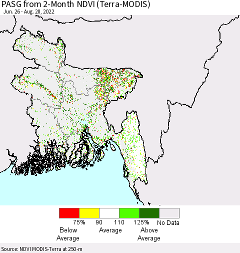 Bangladesh PASG from 2-Month NDVI (Terra-MODIS) Thematic Map For 8/21/2022 - 8/28/2022