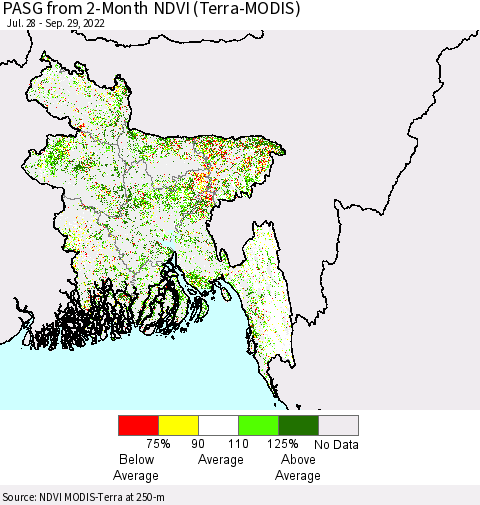 Bangladesh PASG from 2-Month NDVI (Terra-MODIS) Thematic Map For 9/22/2022 - 9/29/2022
