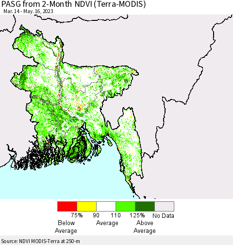Bangladesh PASG from 2-Month NDVI (Terra-MODIS) Thematic Map For 5/9/2023 - 5/16/2023