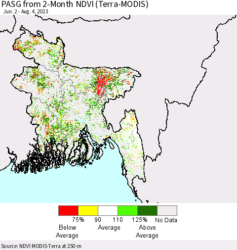 Bangladesh PASG from 2-Month NDVI (Terra-MODIS) Thematic Map For 7/28/2023 - 8/4/2023
