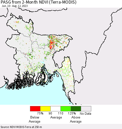 Bangladesh PASG from 2-Month NDVI (Terra-MODIS) Thematic Map For 8/5/2023 - 8/12/2023