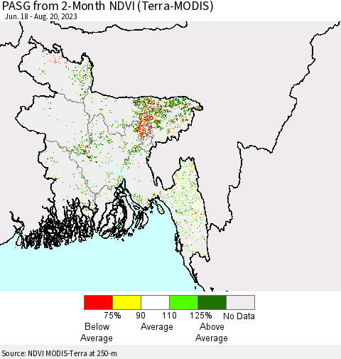 Bangladesh PASG from 2-Month NDVI (Terra-MODIS) Thematic Map For 8/13/2023 - 8/20/2023
